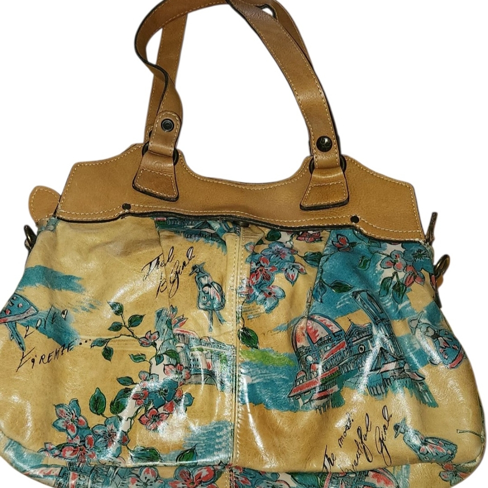 Floral Tan and Blue Women's Bag
